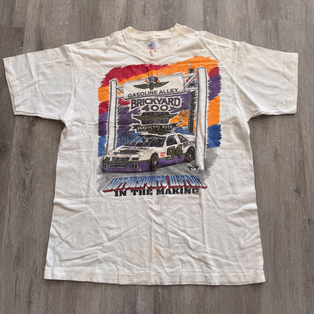 Vintage 1994 Brickyard 400 NASCAR Race T-Shirt Sportswear Mens XL White